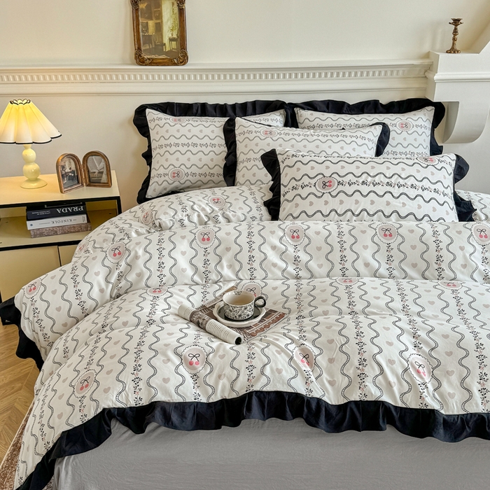 91家纺网 家纺一手货源 找家纺 芷凡家纺 2025新款水洗棉双层纱赫本风四件套-风格二 波纹