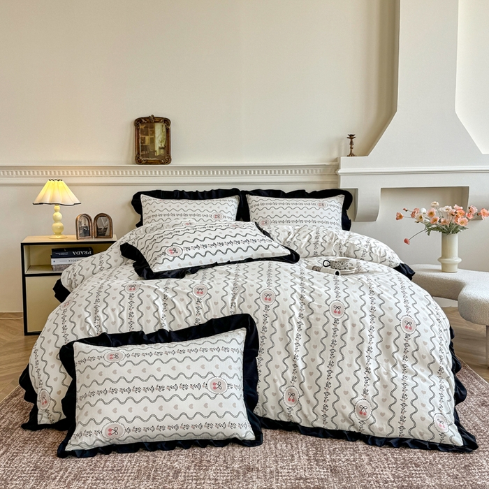 91家纺网 家纺一手货源 找家纺 芷凡家纺 2025新款水洗棉双层纱赫本风四件套-风格二 波纹