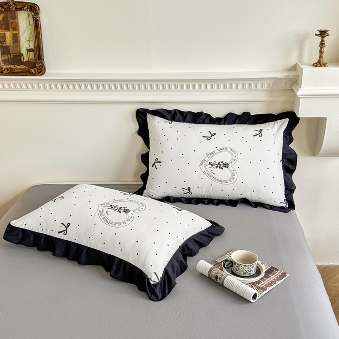 91家纺网 家纺一手货源 找家纺 芷凡家纺 2025新款水洗棉双层纱赫本风四件套-风格二 点点甜心