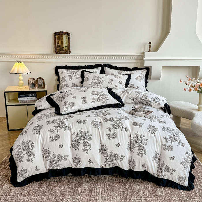 芷凡家纺 2025新款水洗棉双层纱赫本风四件套-风格二 蝶恋花