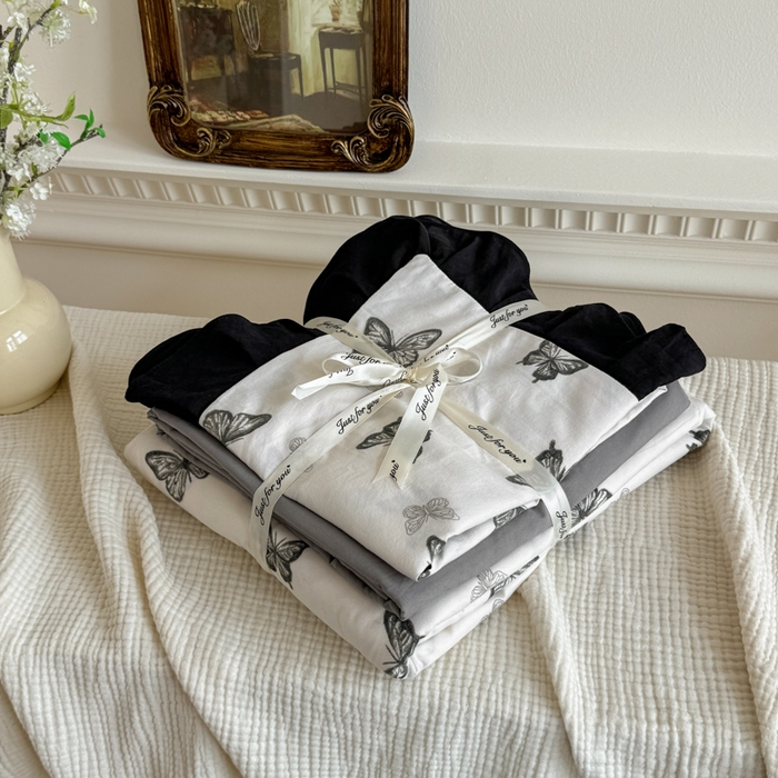 91家纺网 家纺一手货源 找家纺 芷凡家纺 2025新款水洗棉双层纱赫本风四件套-风格二 蝶梦