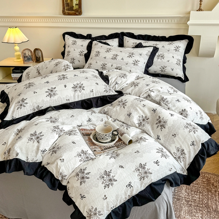 91家纺网 家纺一手货源 找家纺 芷凡家纺 2025新款水洗棉双层纱赫本风四件套-风格二 复古情怀