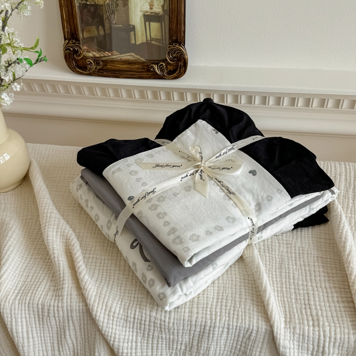 91家纺网 家纺一手货源 找家纺 芷凡家纺 2025新款水洗棉双层纱赫本风四件套-风格二 蝴蝶结