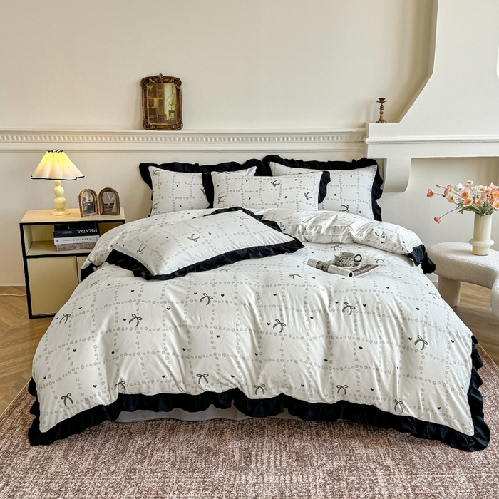 芷凡家纺 2025新款水洗棉双层纱赫本风四件套-风格二 蝴蝶结