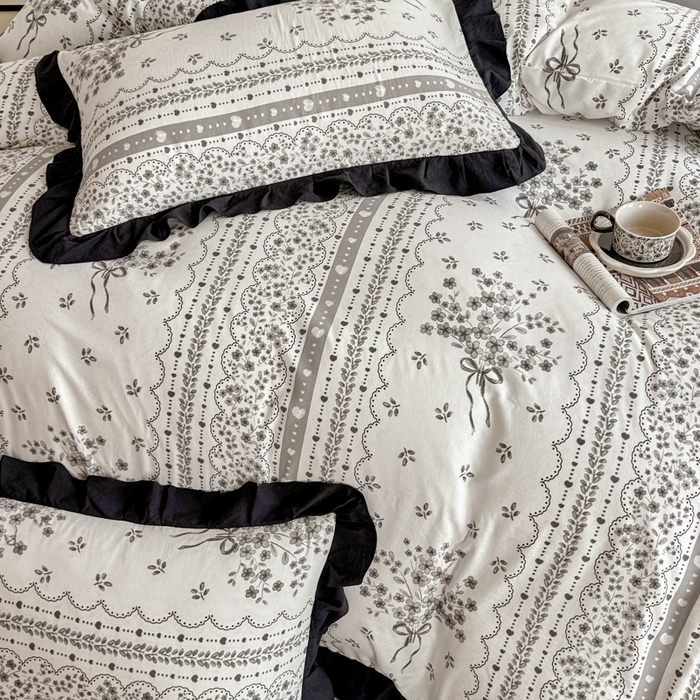 91家纺网 家纺一手货源 找家纺 芷凡家纺 2025新款水洗棉双层纱赫本风四件套-风格二 花束