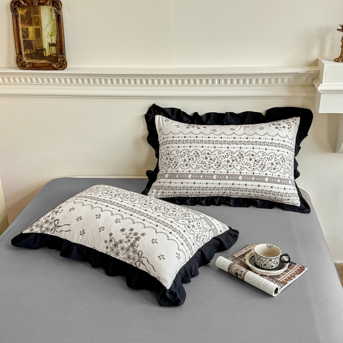 91家纺网 家纺一手货源 找家纺 芷凡家纺 2025新款水洗棉双层纱赫本风四件套-风格二 花束