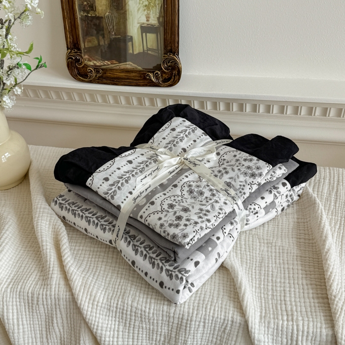 91家纺网 家纺一手货源 找家纺 芷凡家纺 2025新款水洗棉双层纱赫本风四件套-风格二 花束