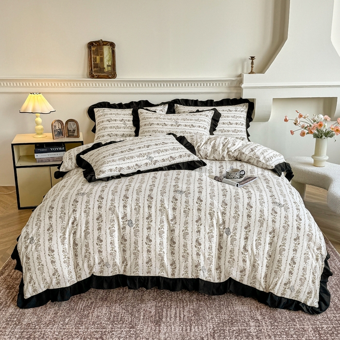 芷凡家纺 2025新款水洗棉双层纱赫本风四件套-风格二 藤语花