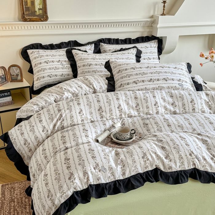 91家纺网 家纺一手货源 找家纺 芷凡家纺 2025新款水洗棉双层纱赫本风四件套-风格二 藤语花