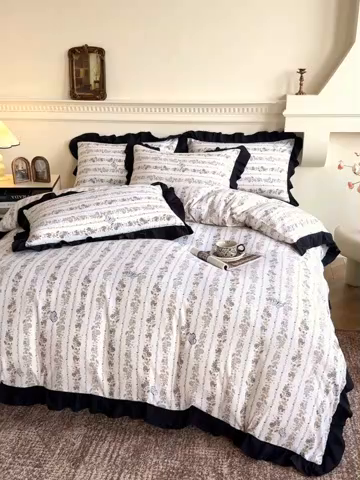 91家纺网 家纺一手货源 找家纺 芷凡家纺 2025新款水洗棉双层纱赫本风四件套-风格二 藤语花