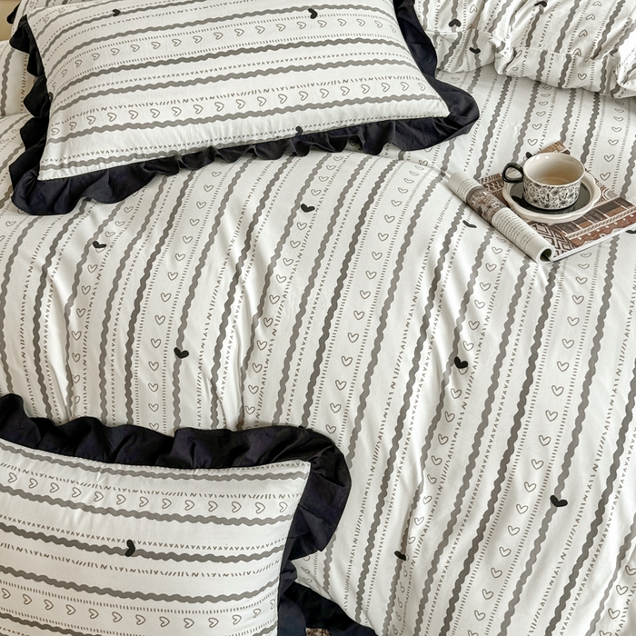 91家纺网 家纺一手货源 找家纺 芷凡家纺 2025新款水洗棉双层纱赫本风四件套-风格二 小爱心