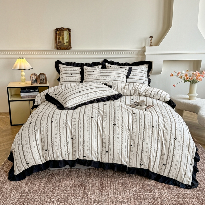 芷凡家纺 2025新款水洗棉双层纱赫本风四件套-风格二 小爱心