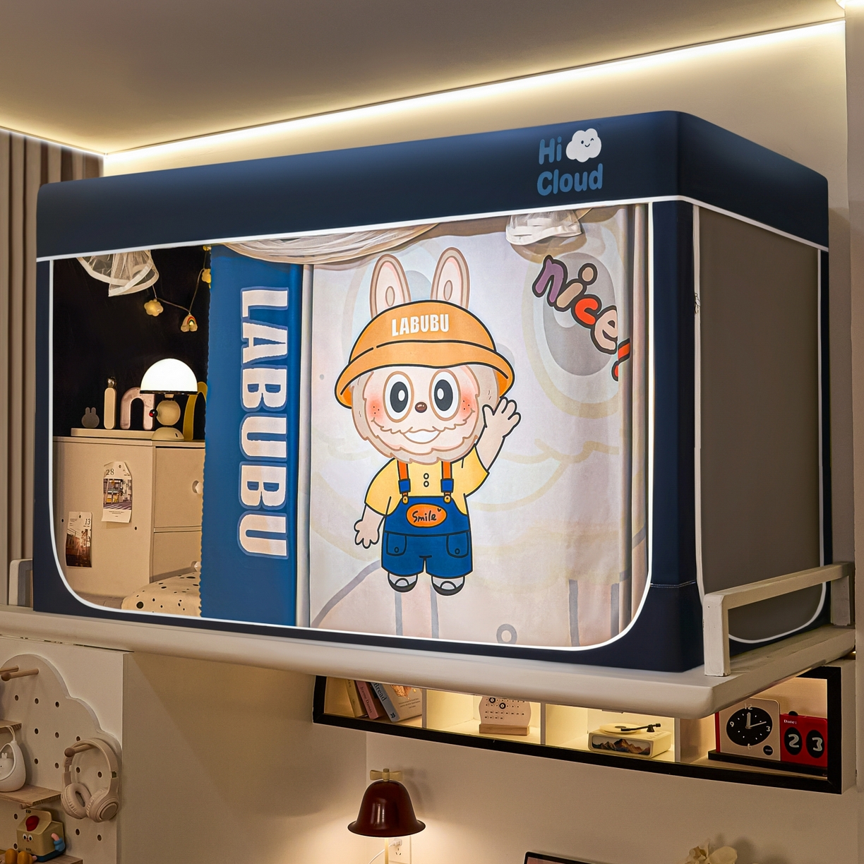 91家纺网 家纺一手货源 找家纺 艺利轩蚊帐 2025新款升级静电植绒环保强遮光床帘款学生上下铺蚊帐 可爱咘咘