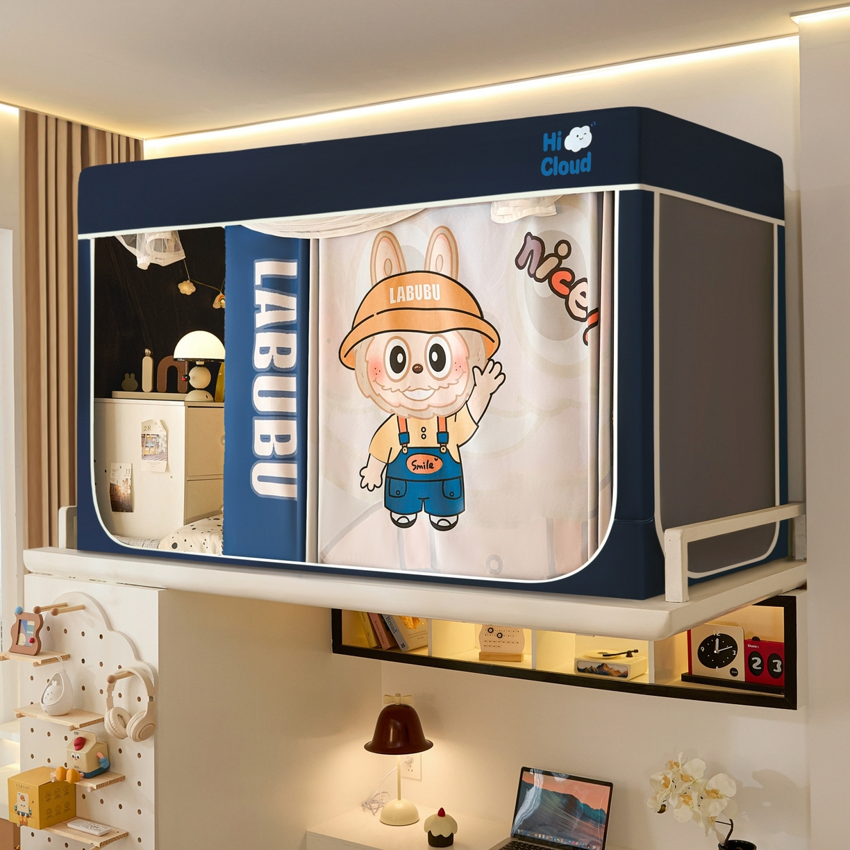 91家纺网 家纺一手货源 找家纺 艺利轩蚊帐 2025新款升级静电植绒环保强遮光床帘款学生上下铺蚊帐 可爱咘咘