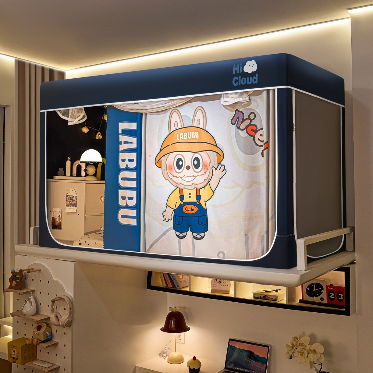 91家纺网 家纺一手货源 找家纺 艺利轩蚊帐 2025新款升级静电植绒环保强遮光床帘款学生上下铺蚊帐 可爱咘咘