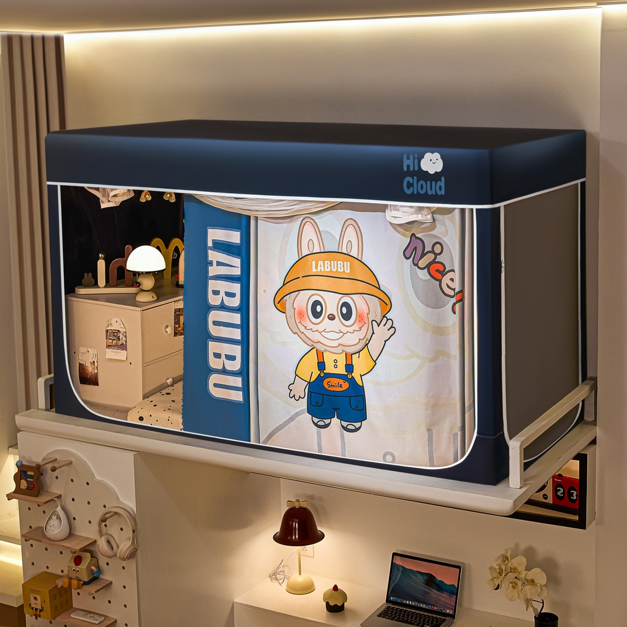 91家纺网 家纺一手货源 找家纺 艺利轩蚊帐 2025新款升级静电植绒环保强遮光床帘款学生上下铺蚊帐 可爱咘咘