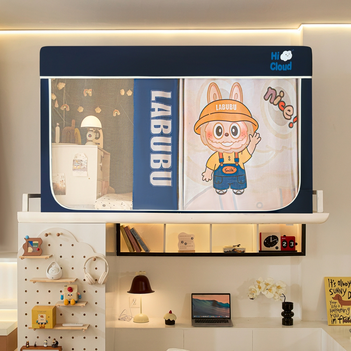 91家纺网 家纺一手货源 找家纺 艺利轩蚊帐 2025新款升级静电植绒环保强遮光床帘款学生上下铺蚊帐 可爱咘咘