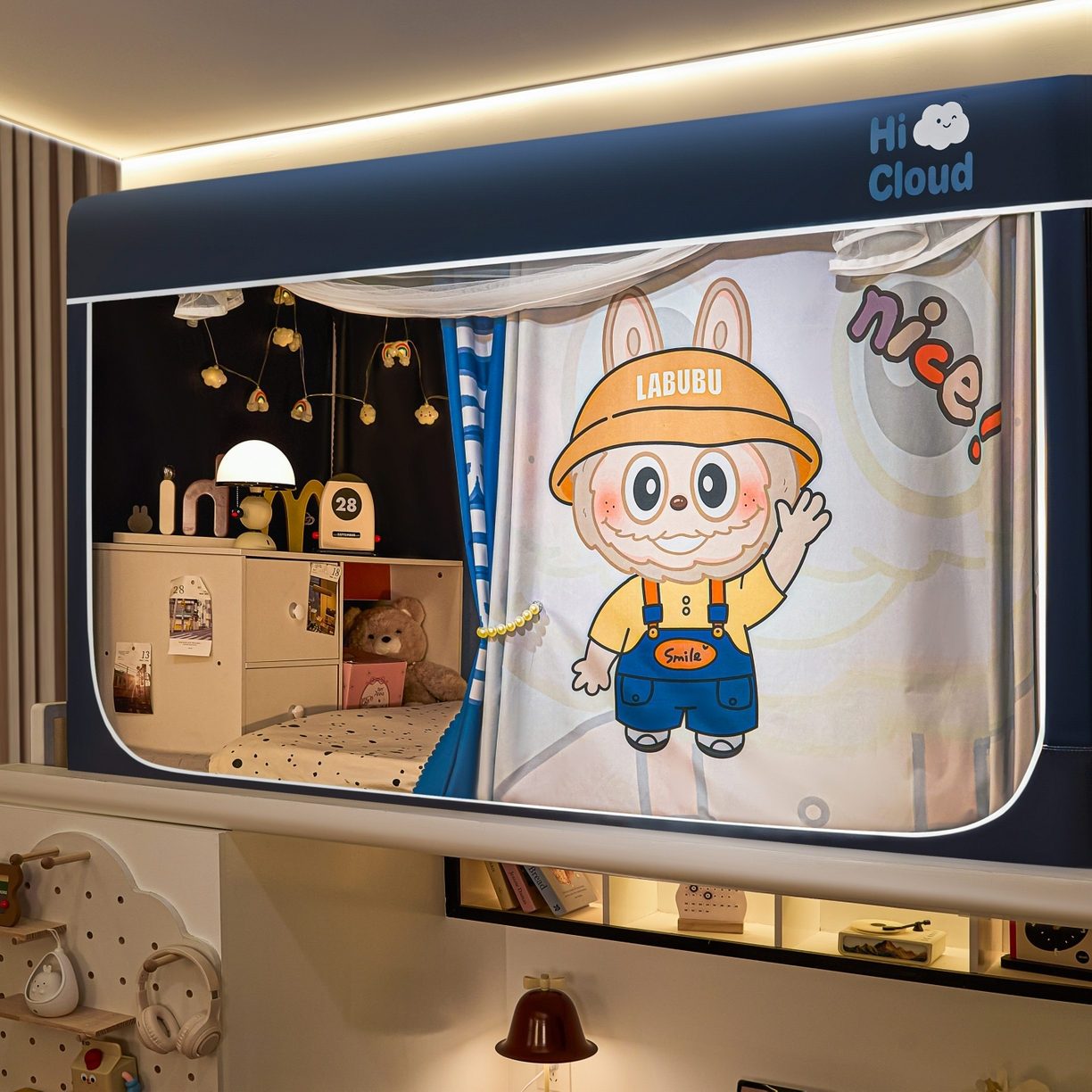 91家纺网 家纺一手货源 找家纺 艺利轩蚊帐 2025新款升级静电植绒环保强遮光床帘款学生上下铺蚊帐 可爱咘咘