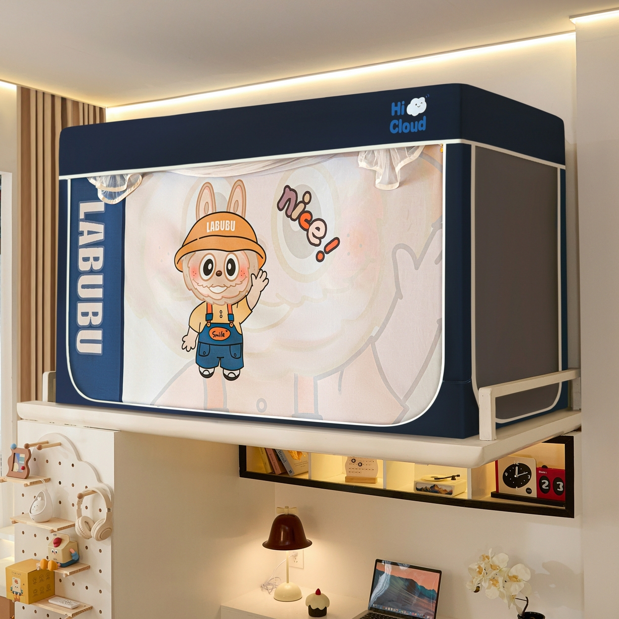 91家纺网 家纺一手货源 找家纺 艺利轩蚊帐 2025新款升级静电植绒环保强遮光床帘款学生上下铺蚊帐 可爱咘咘