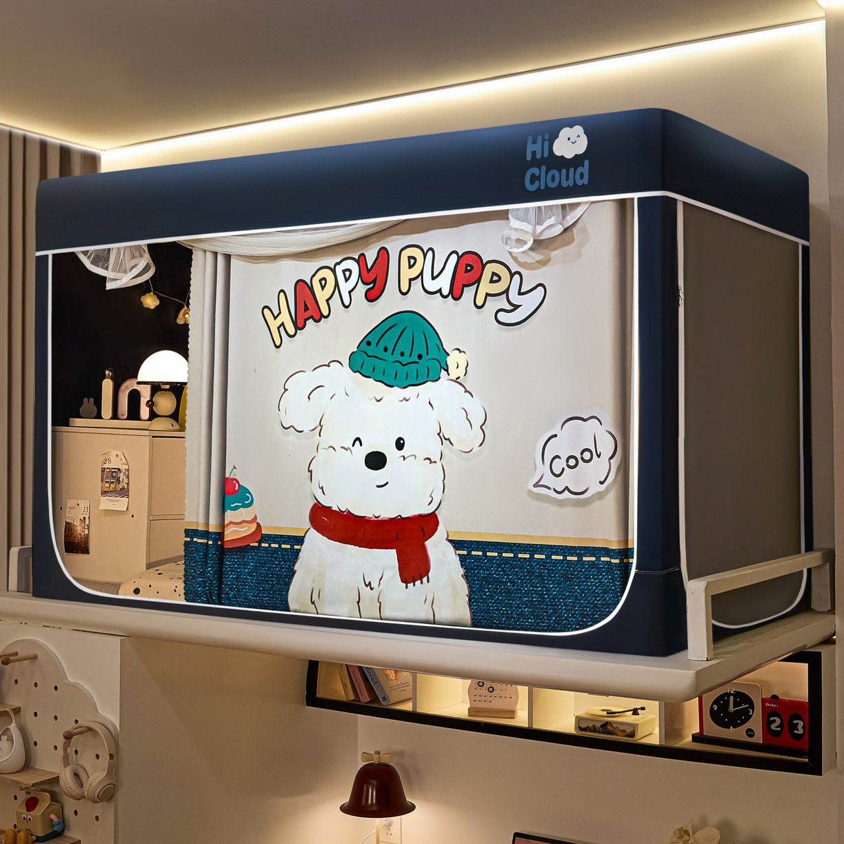 91家纺网 家纺一手货源 找家纺 艺利轩蚊帐 2025新款升级静电植绒环保强遮光床帘款学生上下铺蚊帐 饼干狗