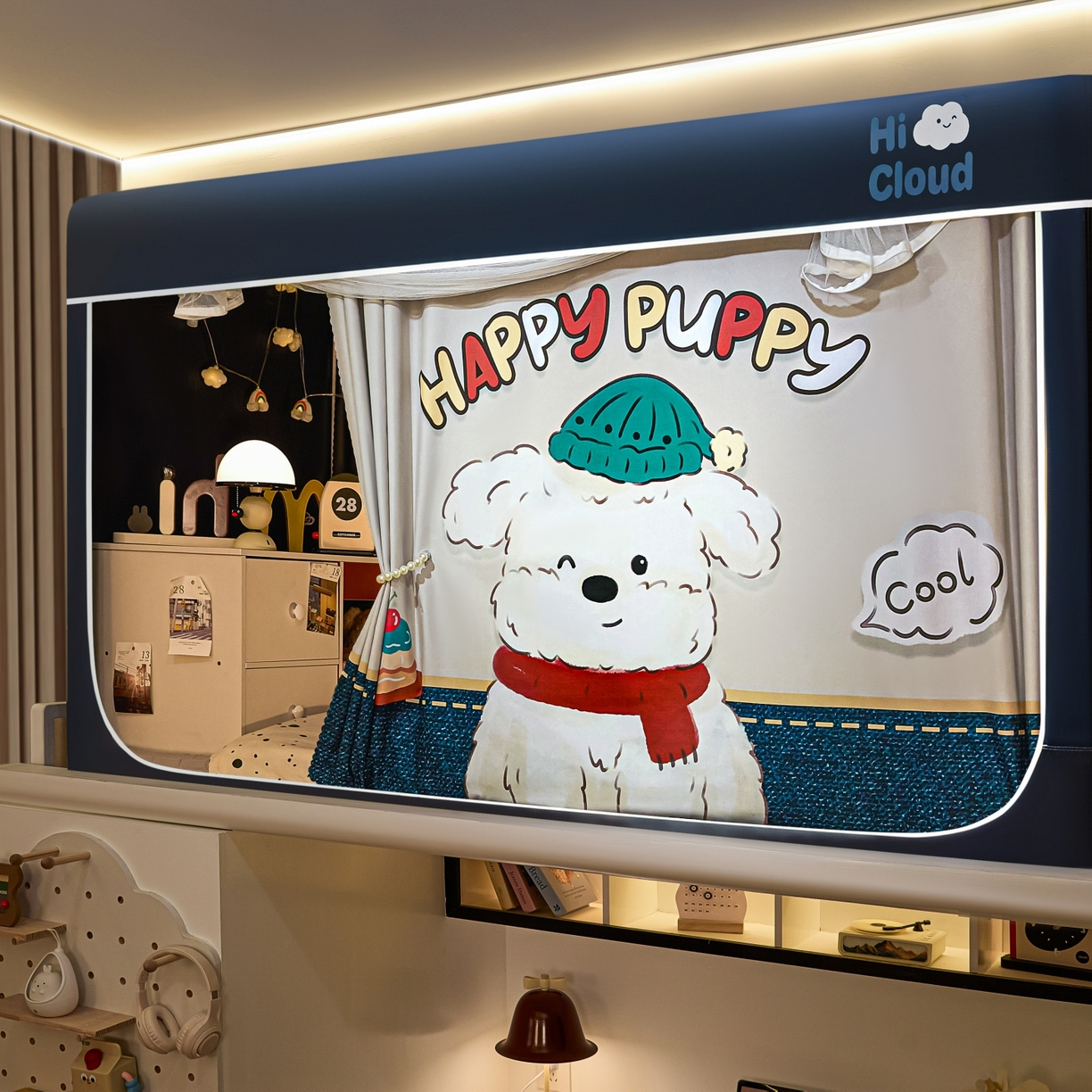 91家纺网 家纺一手货源 找家纺 艺利轩蚊帐 2025新款升级静电植绒环保强遮光床帘款学生上下铺蚊帐 饼干狗