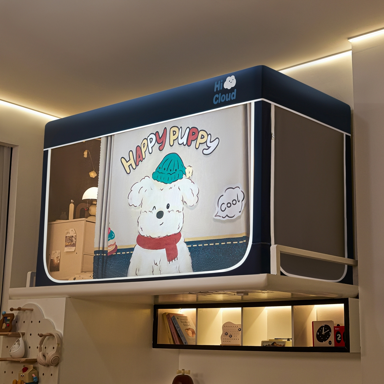 91家纺网 家纺一手货源 找家纺 艺利轩蚊帐 2025新款升级静电植绒环保强遮光床帘款学生上下铺蚊帐 饼干狗