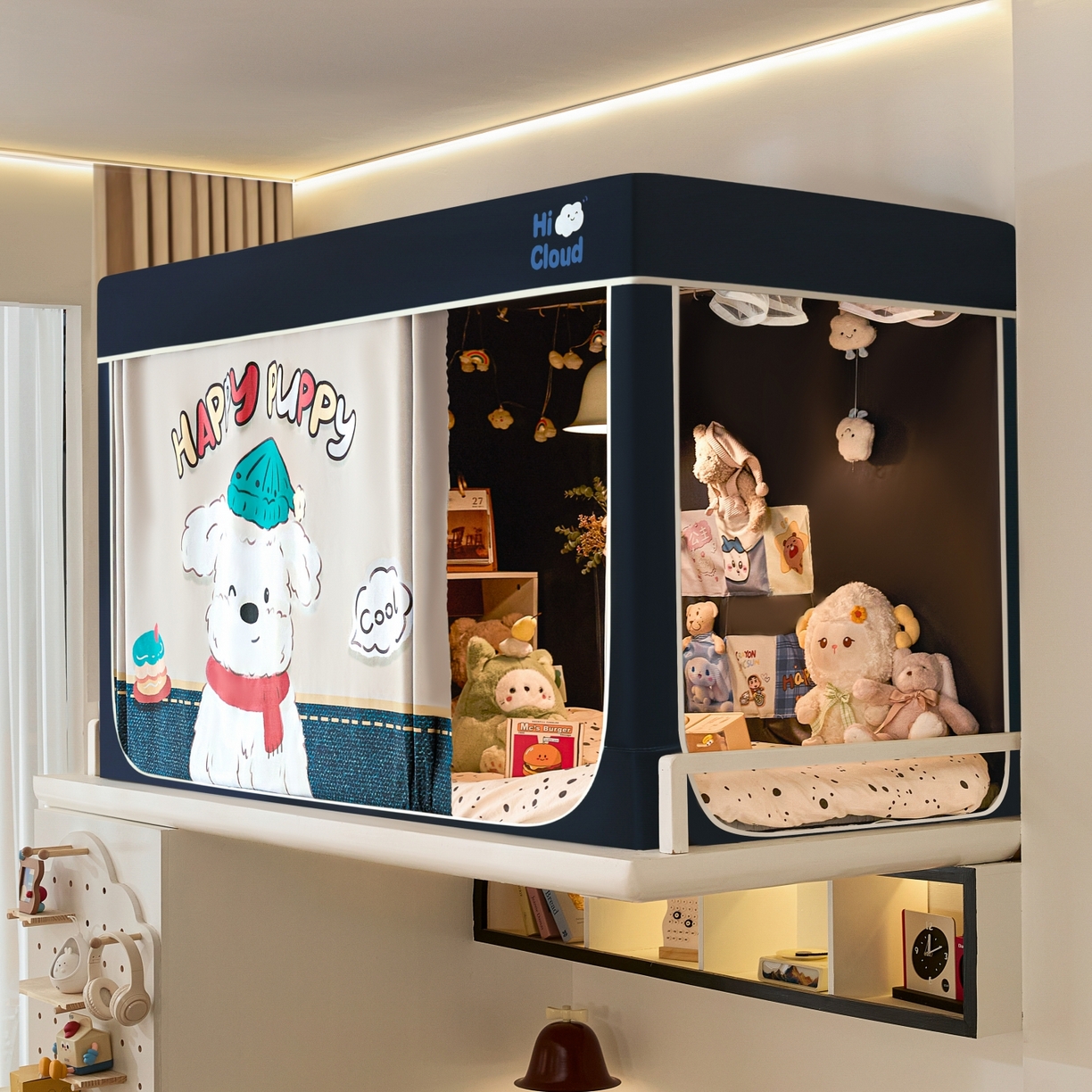 91家纺网 家纺一手货源 找家纺 艺利轩蚊帐 2025新款升级静电植绒环保强遮光床帘款学生上下铺蚊帐 饼干狗