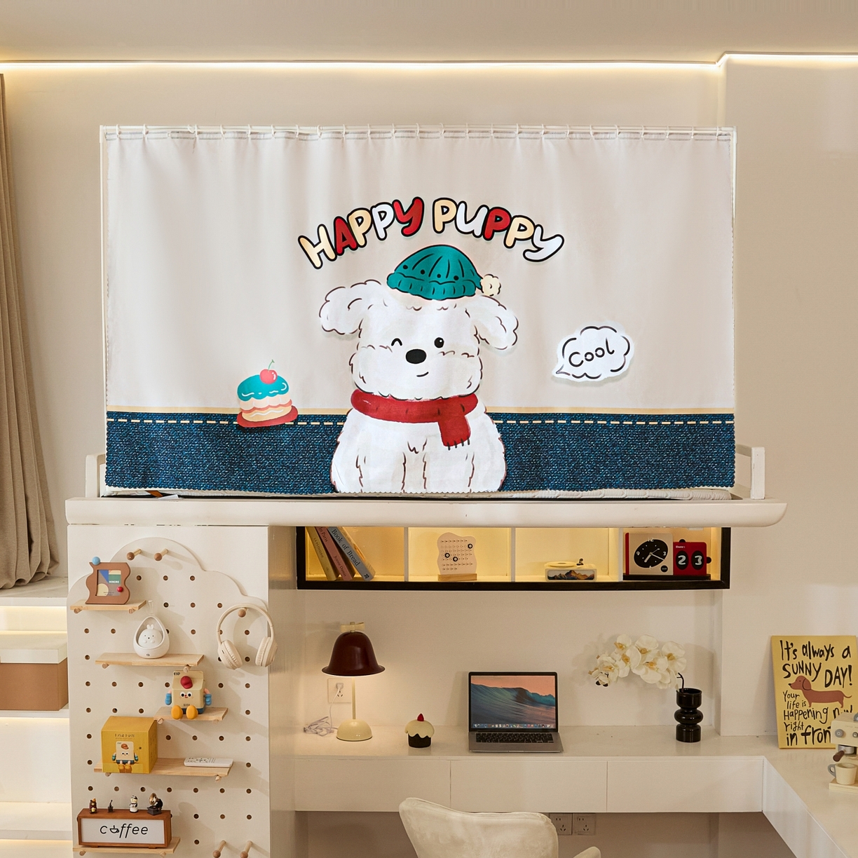 91家纺网 家纺一手货源 找家纺 艺利轩蚊帐 2025新款升级静电植绒环保强遮光床帘款学生上下铺蚊帐 饼干狗