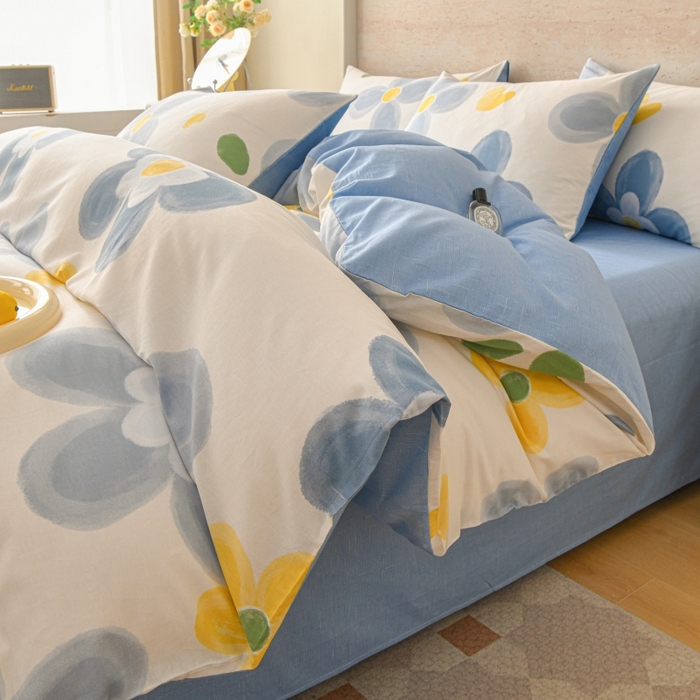 91家纺网 家纺一手货源 找家纺 宇彬家纺 2025直播新款13070全棉纯棉印花单双人被套喷气小清新简约热款学生被罩向阳花开