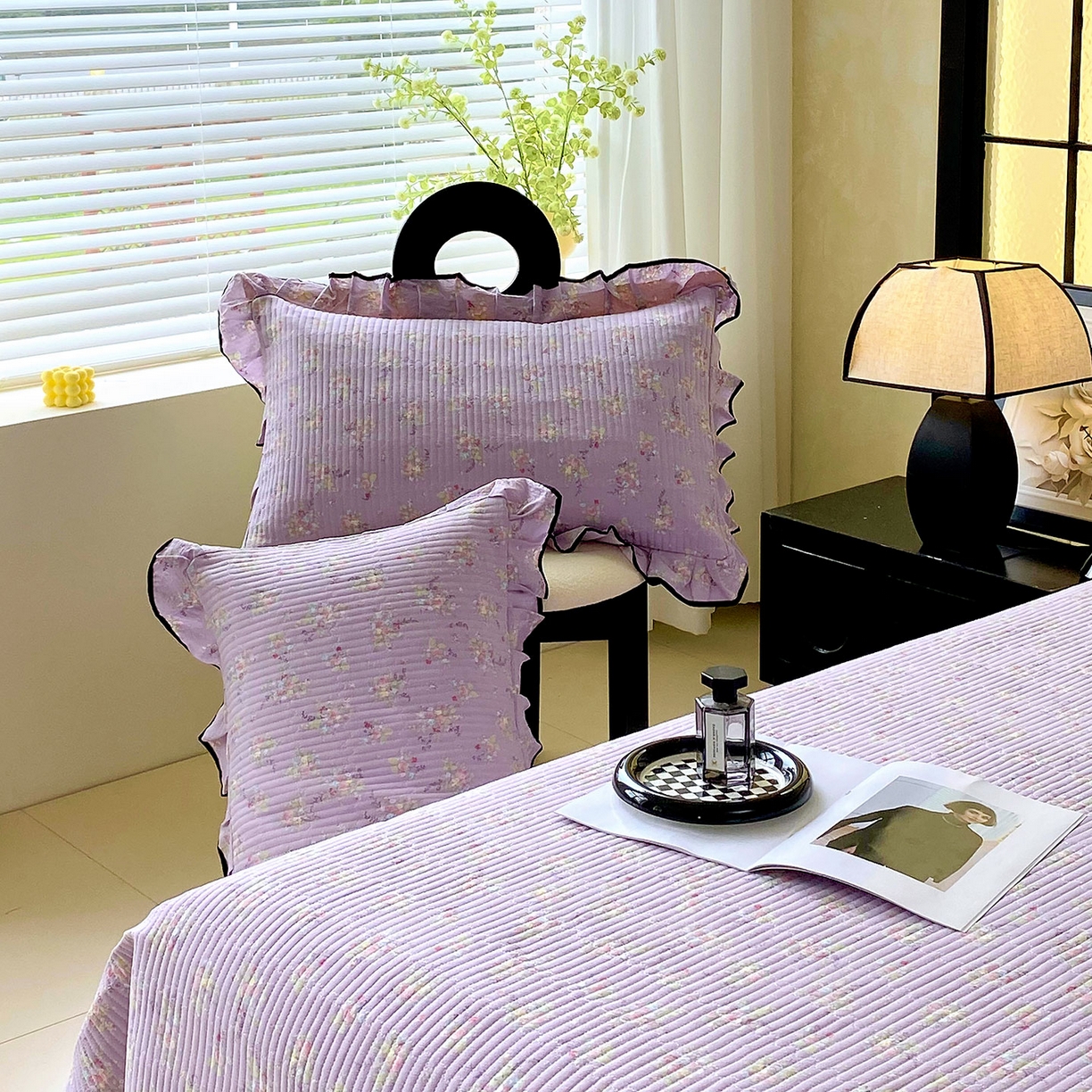 91家纺网 家纺一手货源 找家纺 雨彤家纺 2025新款A类云感公主风双层纱印花夹棉花边款枕套 兰心幽怀-公主风