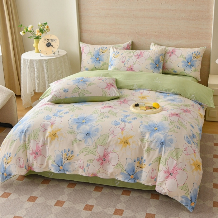 91家纺网 家纺一手货源 找家纺 宇彬家纺 2025直播新款13070全棉纯棉印花单双人被套喷气小清新简约热款学生被罩青棠涧