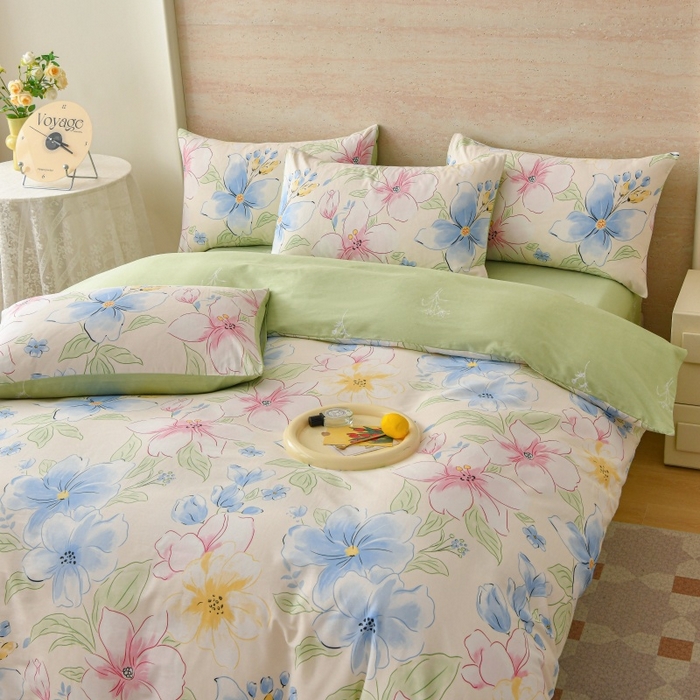 91家纺网 家纺一手货源 找家纺 宇彬家纺 2025直播新款13070全棉纯棉印花单双人被套喷气小清新简约热款学生被罩青棠涧