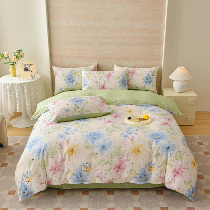 91家纺网 家纺一手货源 找家纺 宇彬家纺 2025直播新款13070全棉纯棉印花单双人被套喷气小清新简约热款学生被罩青棠涧