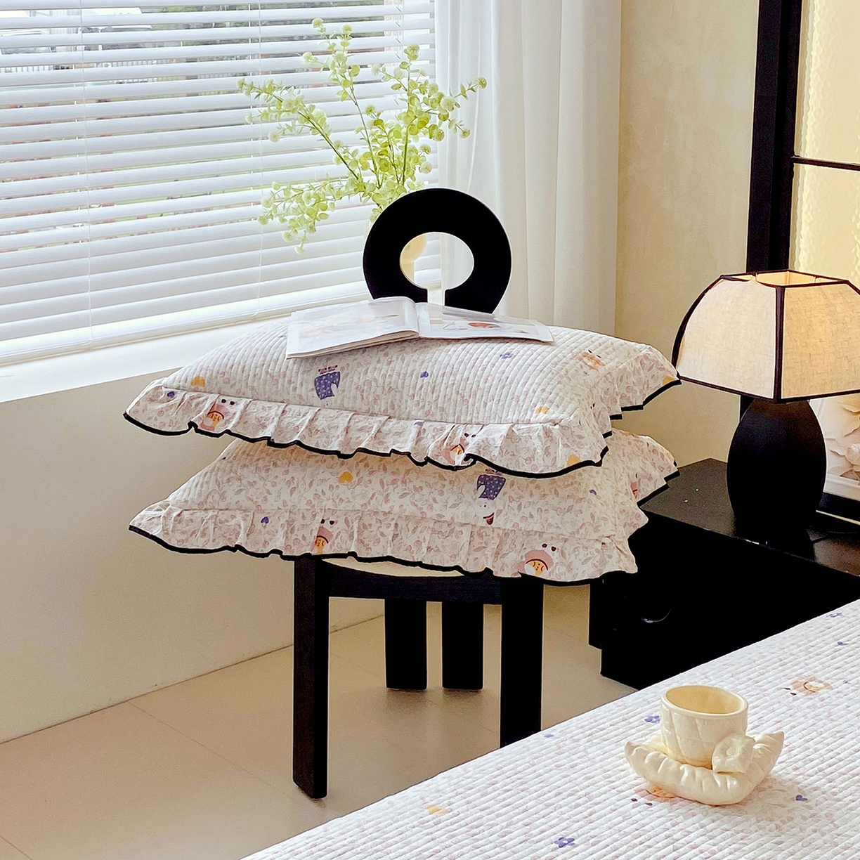 91家纺网 家纺一手货源 找家纺 雨彤家纺 2025新款A类云感公主风双层纱印花夹棉花边款枕套 萌萌哒-公主风