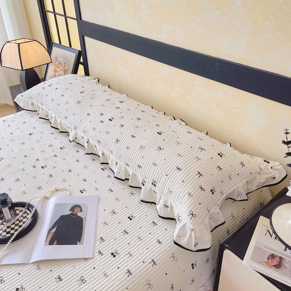 91家纺网 家纺一手货源 找家纺 （总）雨彤家纺 2025新款A类公主风云感双层纱夹棉加长花边款枕套