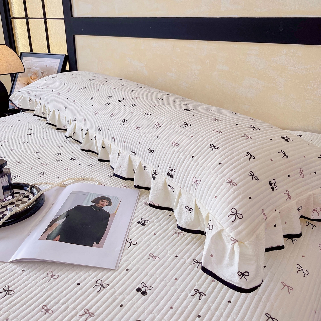 91家纺网 家纺一手货源 找家纺 （总）雨彤家纺 2025新款A类公主风云感双层纱夹棉加长花边款枕套