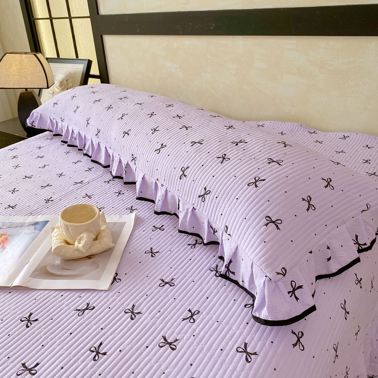 91家纺网 家纺一手货源 找家纺 雨彤家纺 2025新款A类公主风云感双层纱夹棉加长花边款枕套 蝴蝶可颂-公主风