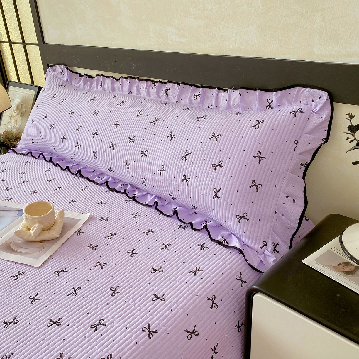 91家纺网 家纺一手货源 找家纺 雨彤家纺 2025新款A类公主风云感双层纱夹棉加长花边款枕套 蝴蝶可颂-公主风