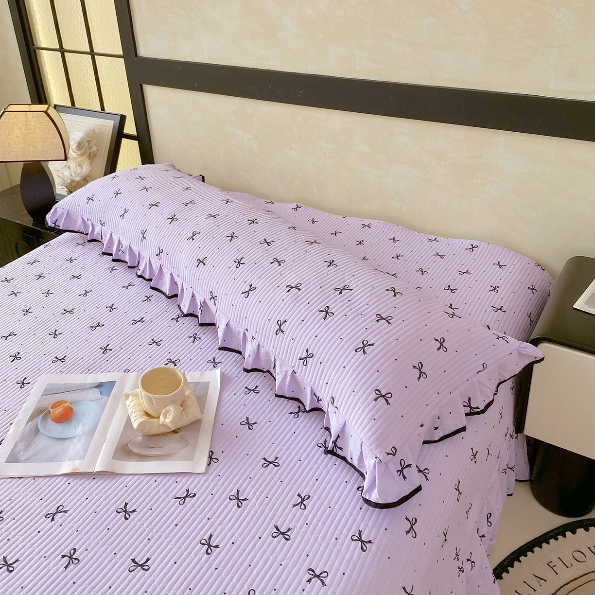 91家纺网 家纺一手货源 找家纺 雨彤家纺 2025新款A类公主风云感双层纱夹棉加长花边款枕套 蝴蝶可颂-公主风