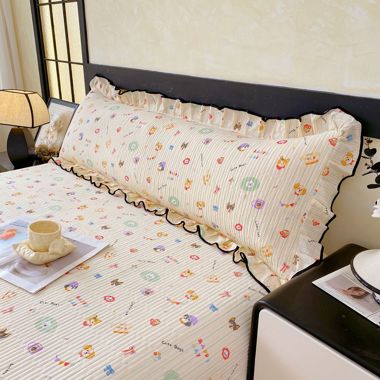 91家纺网 家纺一手货源 找家纺 雨彤家纺 2025新款A类公主风云感双层纱夹棉加长花边款枕套 童趣涂鸦-公主风