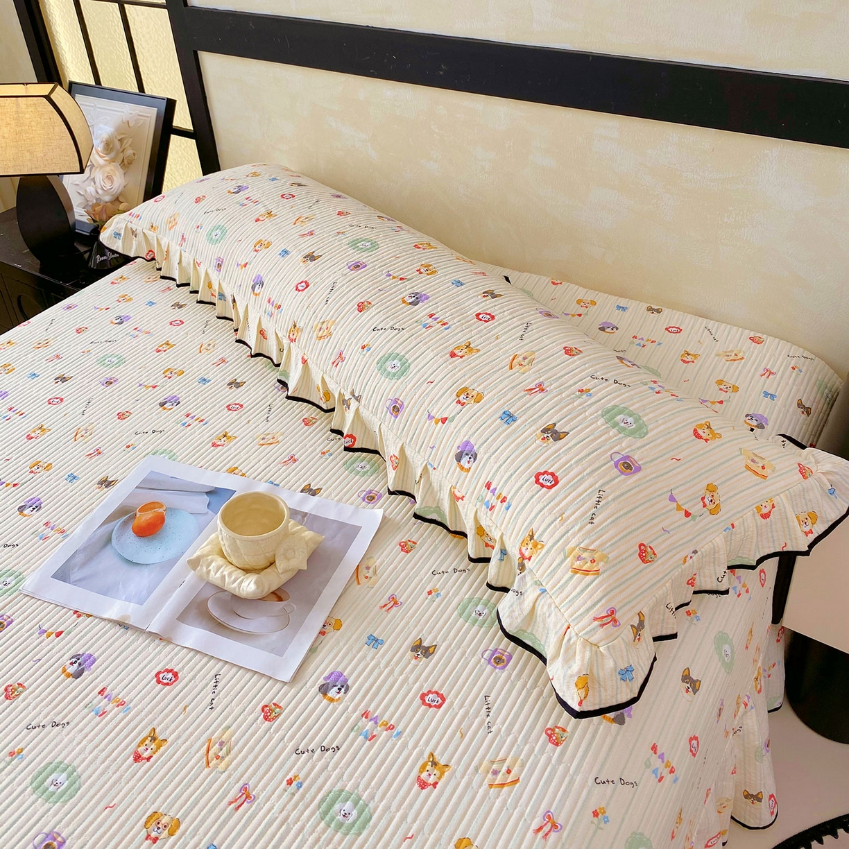 91家纺网 家纺一手货源 找家纺 雨彤家纺 2025新款A类公主风云感双层纱夹棉加长花边款枕套 童趣涂鸦-公主风