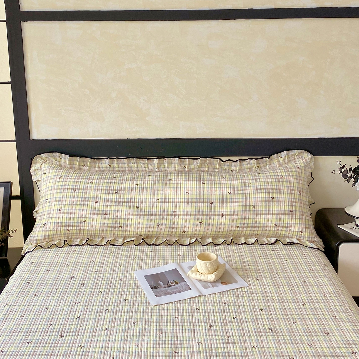 雨彤家纺 2025新款A类公主风云感双层纱夹棉加长花边款枕套 格调蝴蝶结-公主风