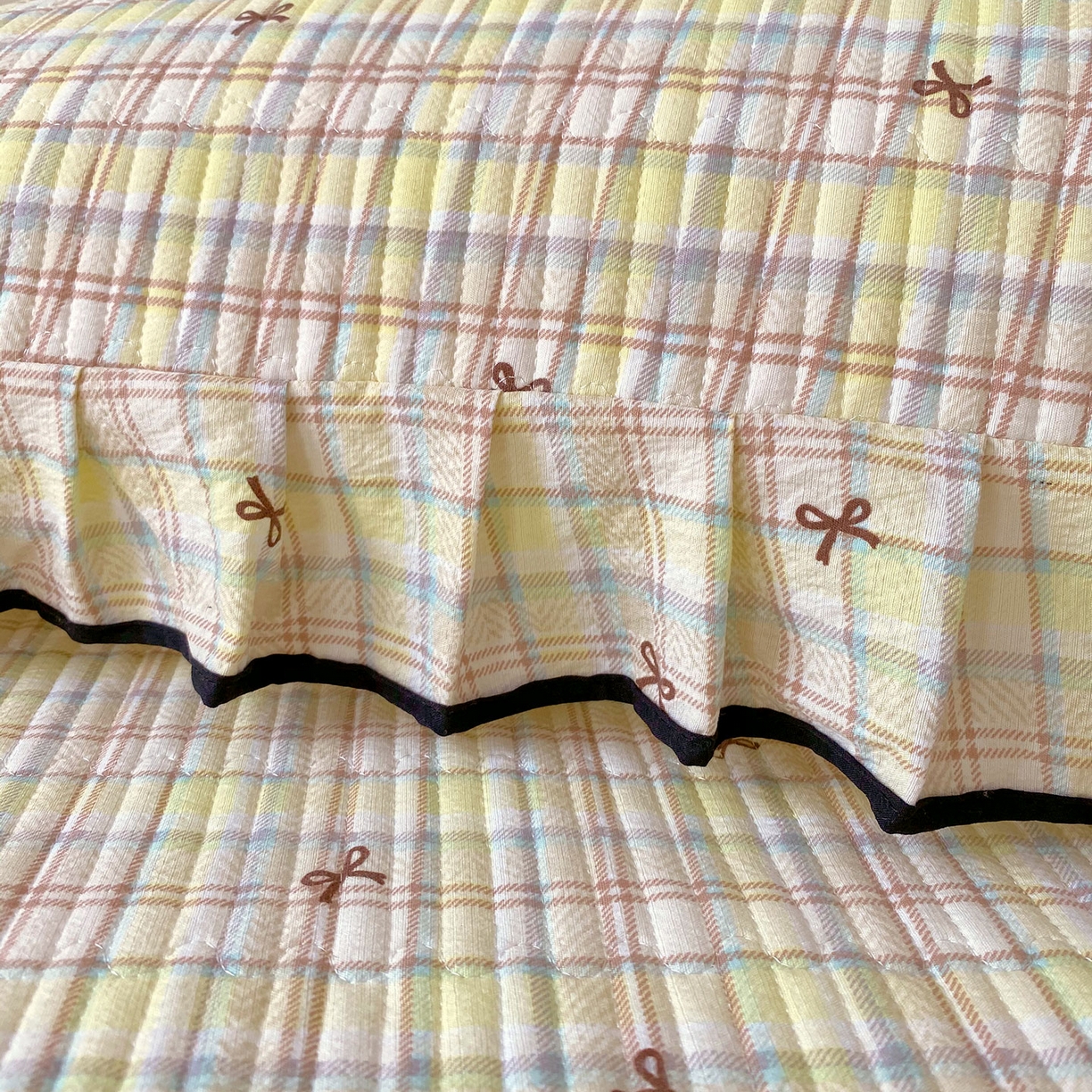 91家纺网 家纺一手货源 找家纺 雨彤家纺 2025新款A类公主风云感双层纱夹棉加长花边款枕套 格调蝴蝶结-公主风