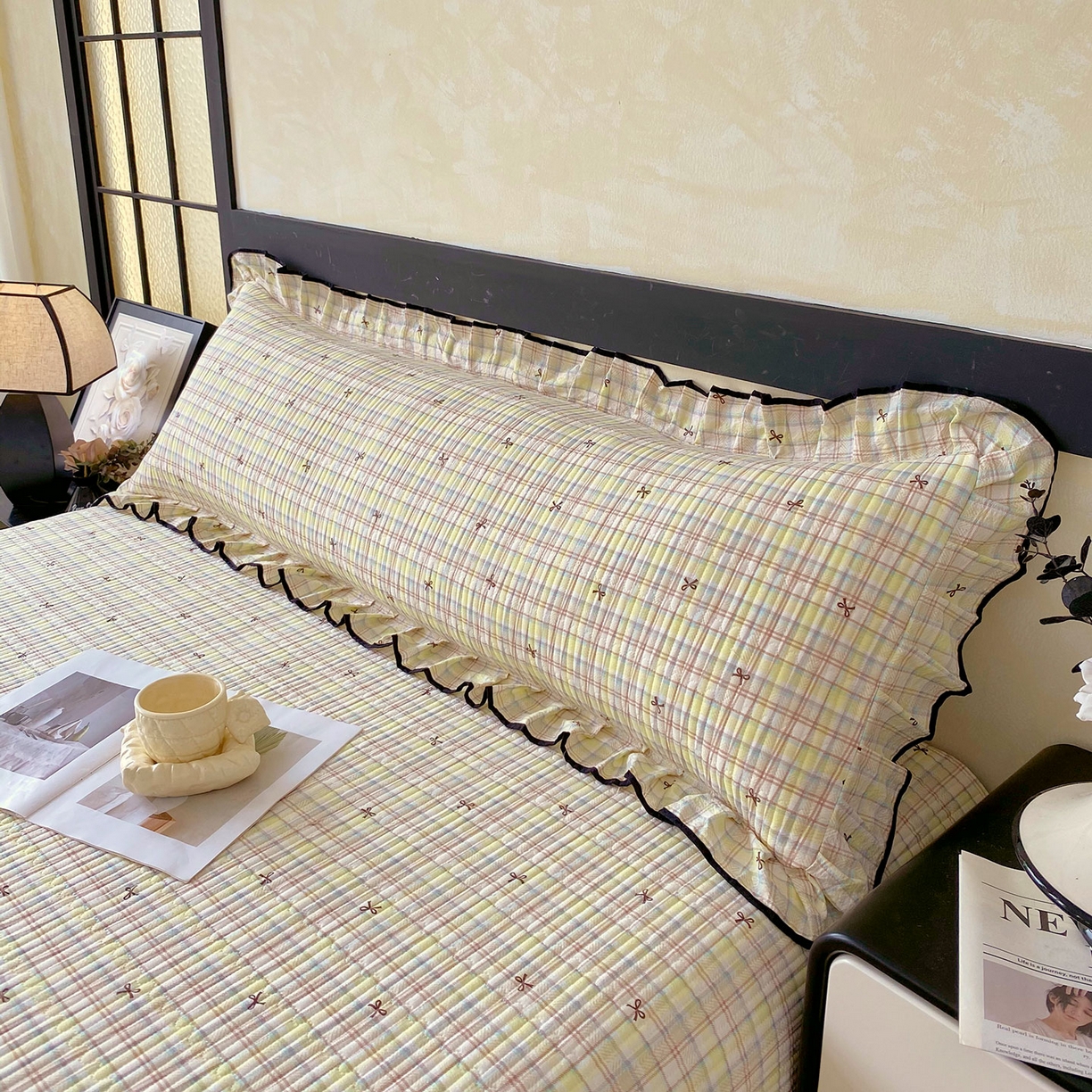 91家纺网 家纺一手货源 找家纺 雨彤家纺 2025新款A类公主风云感双层纱夹棉加长花边款枕套 格调蝴蝶结-公主风