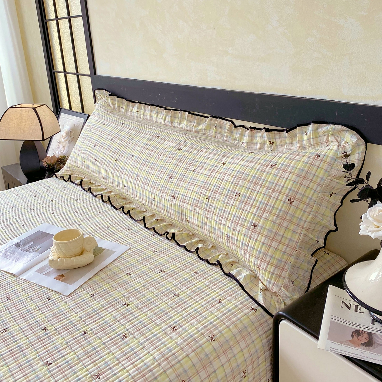 91家纺网 家纺一手货源 找家纺 雨彤家纺 2025新款A类公主风云感双层纱夹棉加长花边款枕套 格调蝴蝶结-公主风