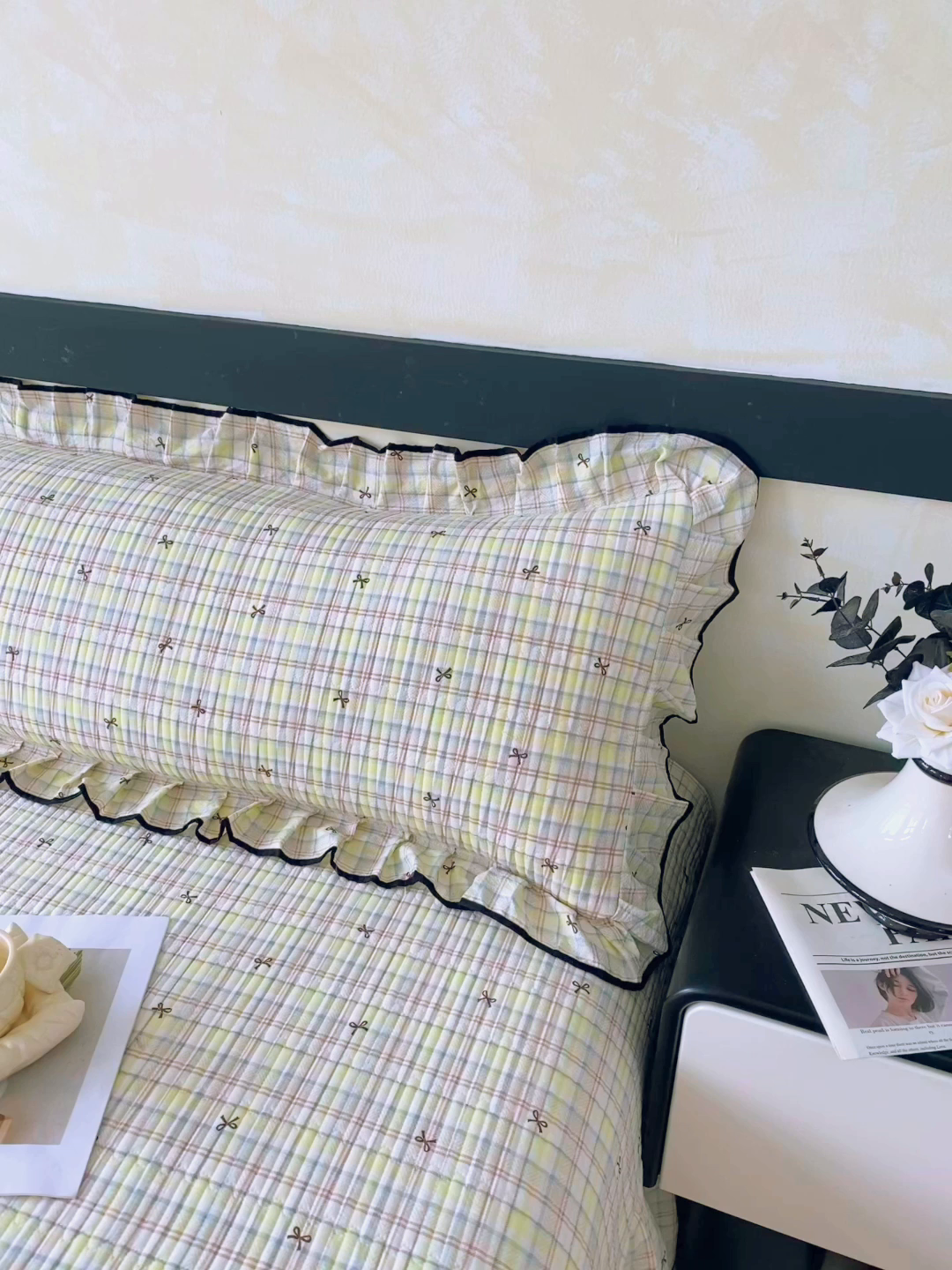 91家纺网 家纺一手货源 找家纺 雨彤家纺 2025新款A类公主风云感双层纱夹棉加长花边款枕套 格调蝴蝶结-公主风