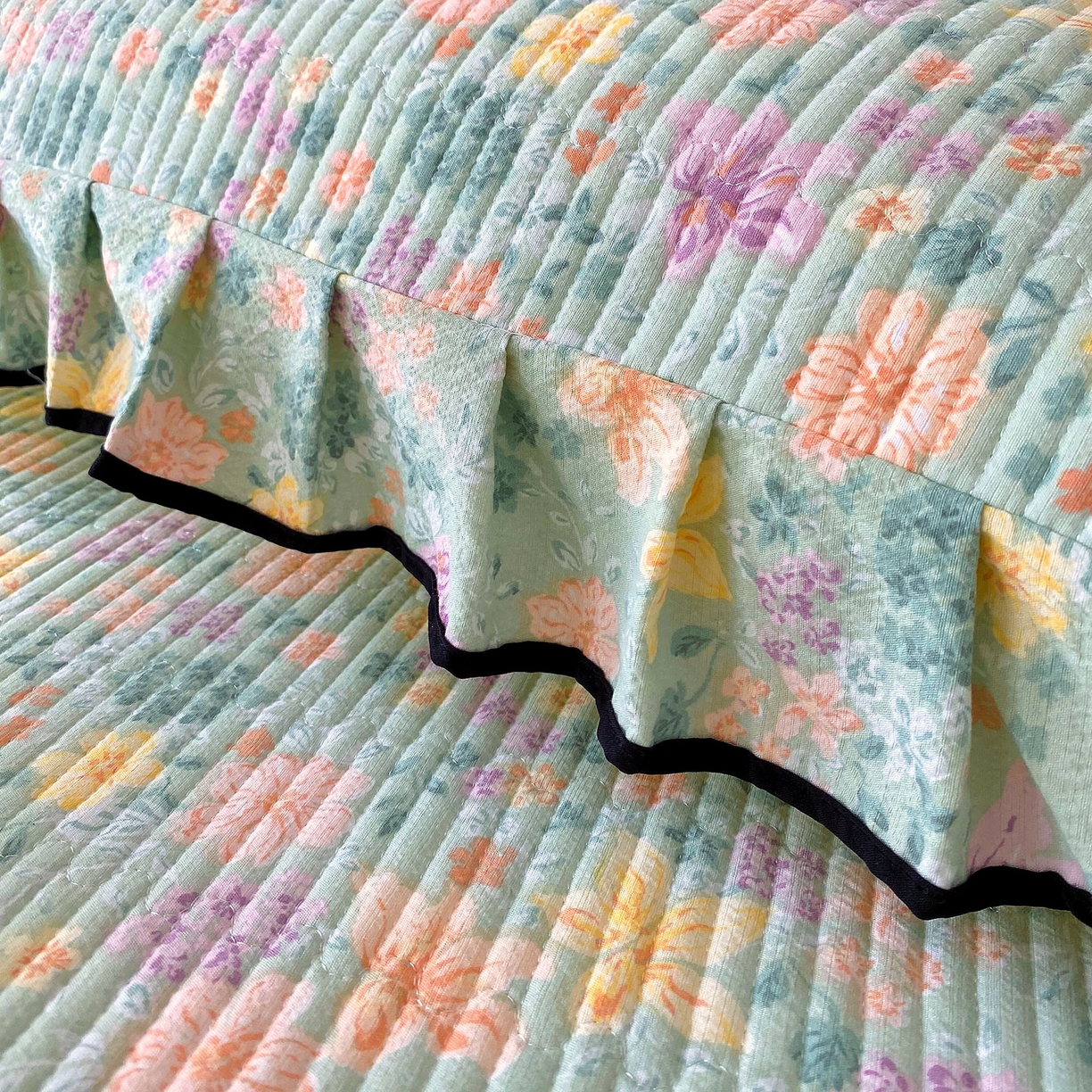 91家纺网 家纺一手货源 找家纺 雨彤家纺 2025新款A类公主风云感双层纱夹棉加长花边款枕套 浅若花落-公主风