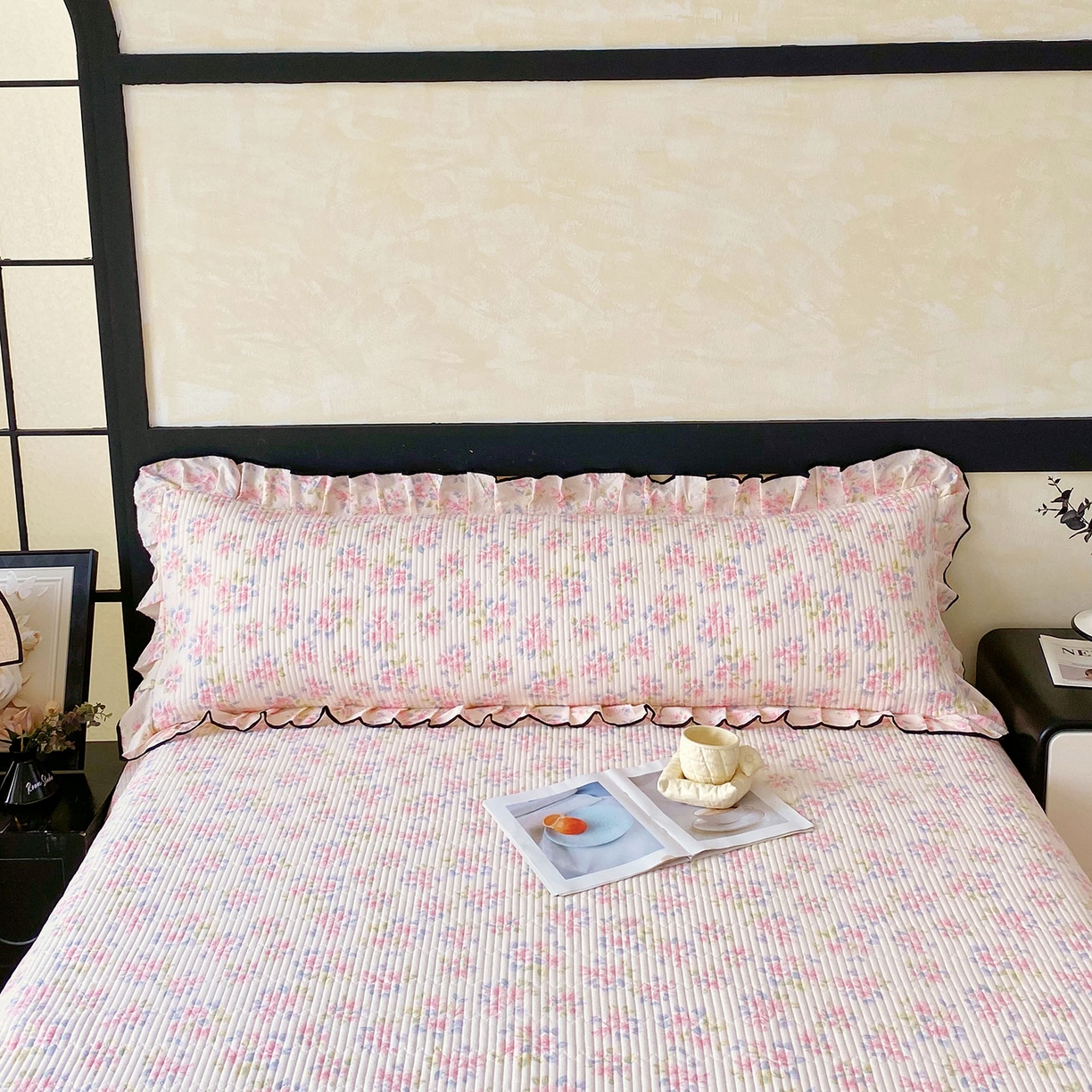 雨彤家纺 2025新款A类公主风云感双层纱夹棉加长花边款枕套 槐夏风清-公主风