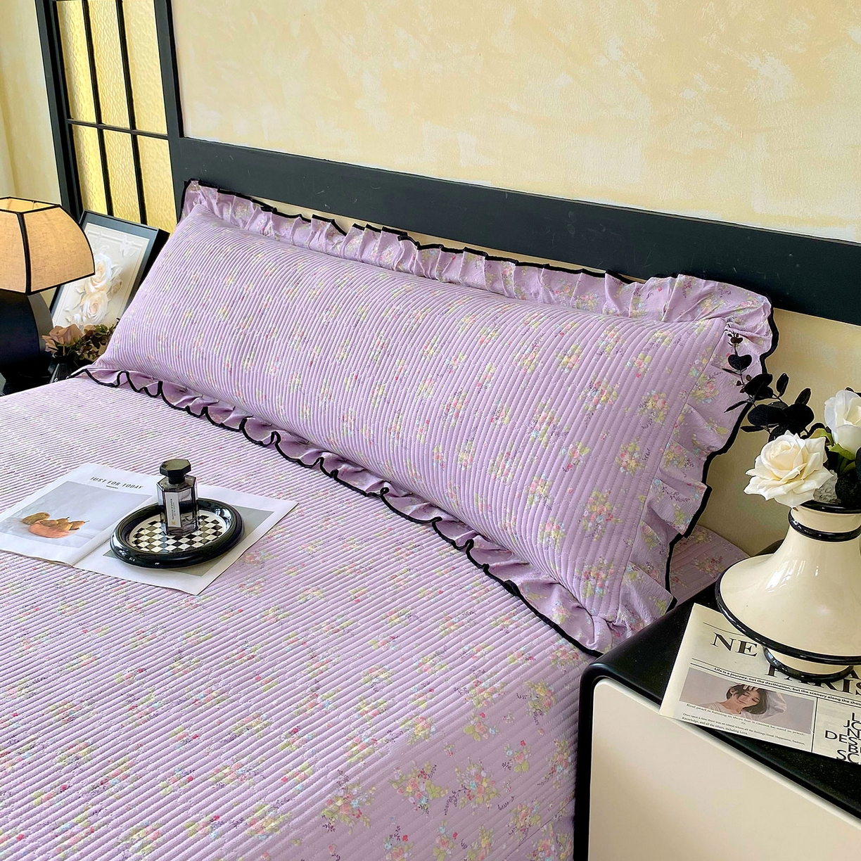 91家纺网 家纺一手货源 找家纺 雨彤家纺 2025新款A类公主风云感双层纱夹棉加长花边款枕套 兰心幽怀-公主风