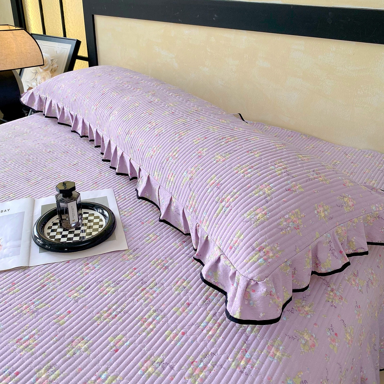 91家纺网 家纺一手货源 找家纺 雨彤家纺 2025新款A类公主风云感双层纱夹棉加长花边款枕套 兰心幽怀-公主风